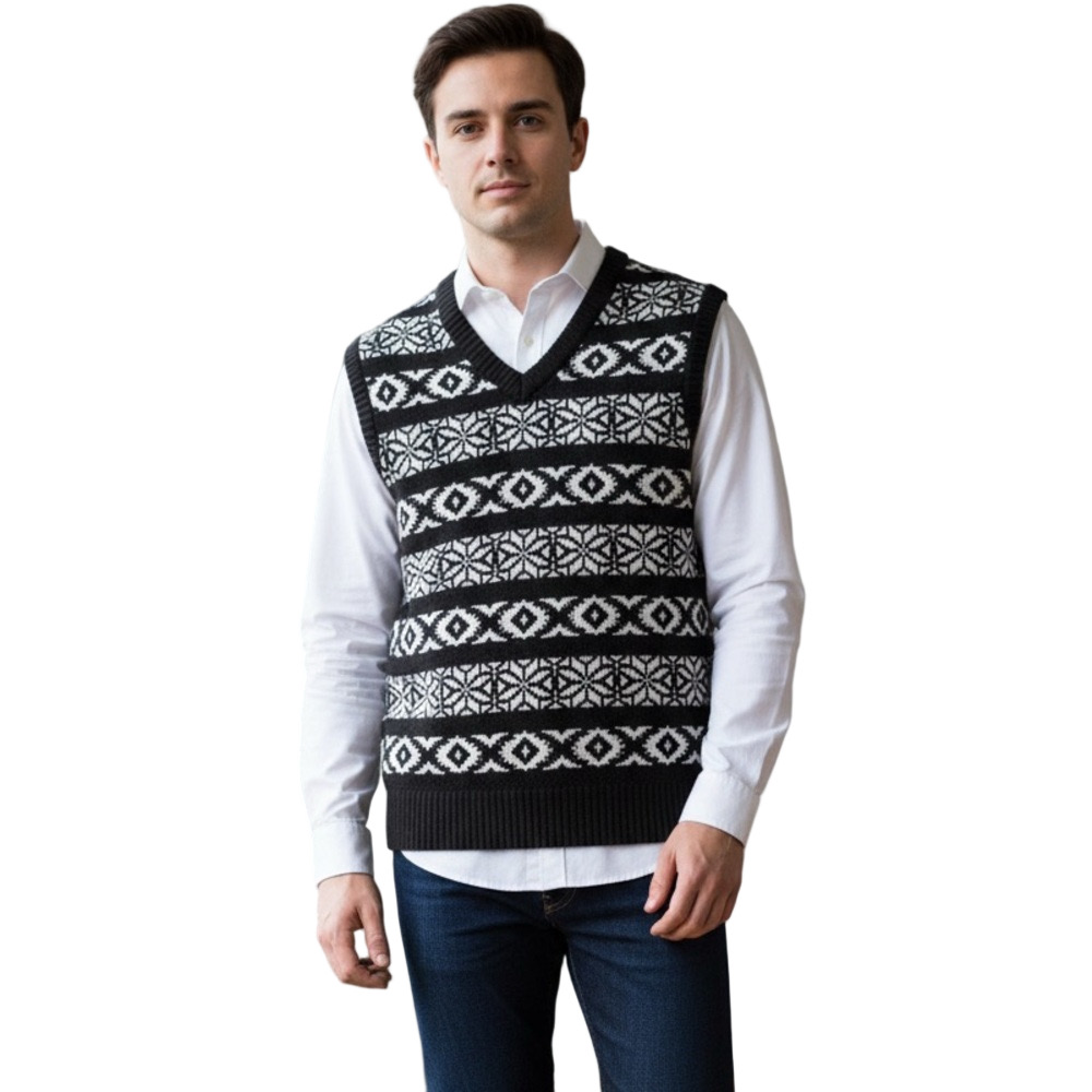 NWT Only NY Fair Isle Knit Patterned Men's V-Neck Sweater Vest XL